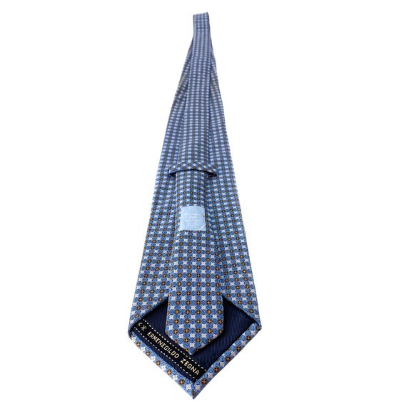 ERMENEGILDO ZEGNA Blue Micro Floret Grid Silk Tie - Picture 6 of 16